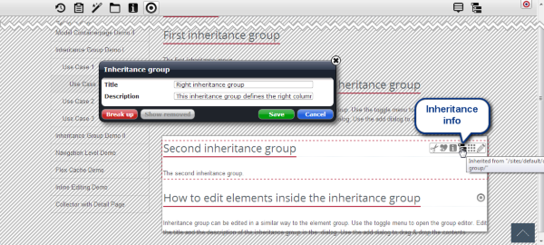 Inheritance status. Please note that the screenshot shows OpenCms 9.5, but functionality has not changed.
