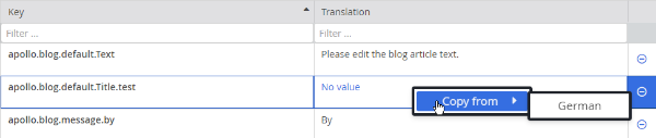 Paste the translation to another language in the empty 'Translation' field.