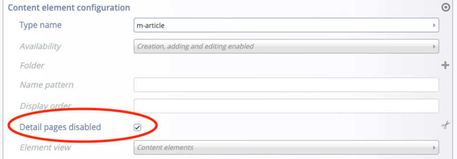 Disable the detail page for a content element