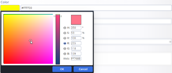 The color-picker dialog shown in the picture appears if you click on the marked box with the color preview.