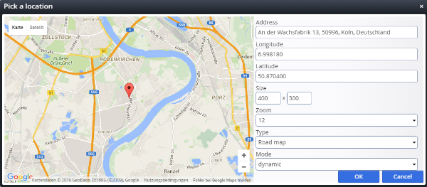 Choosing a location via the location picker widget