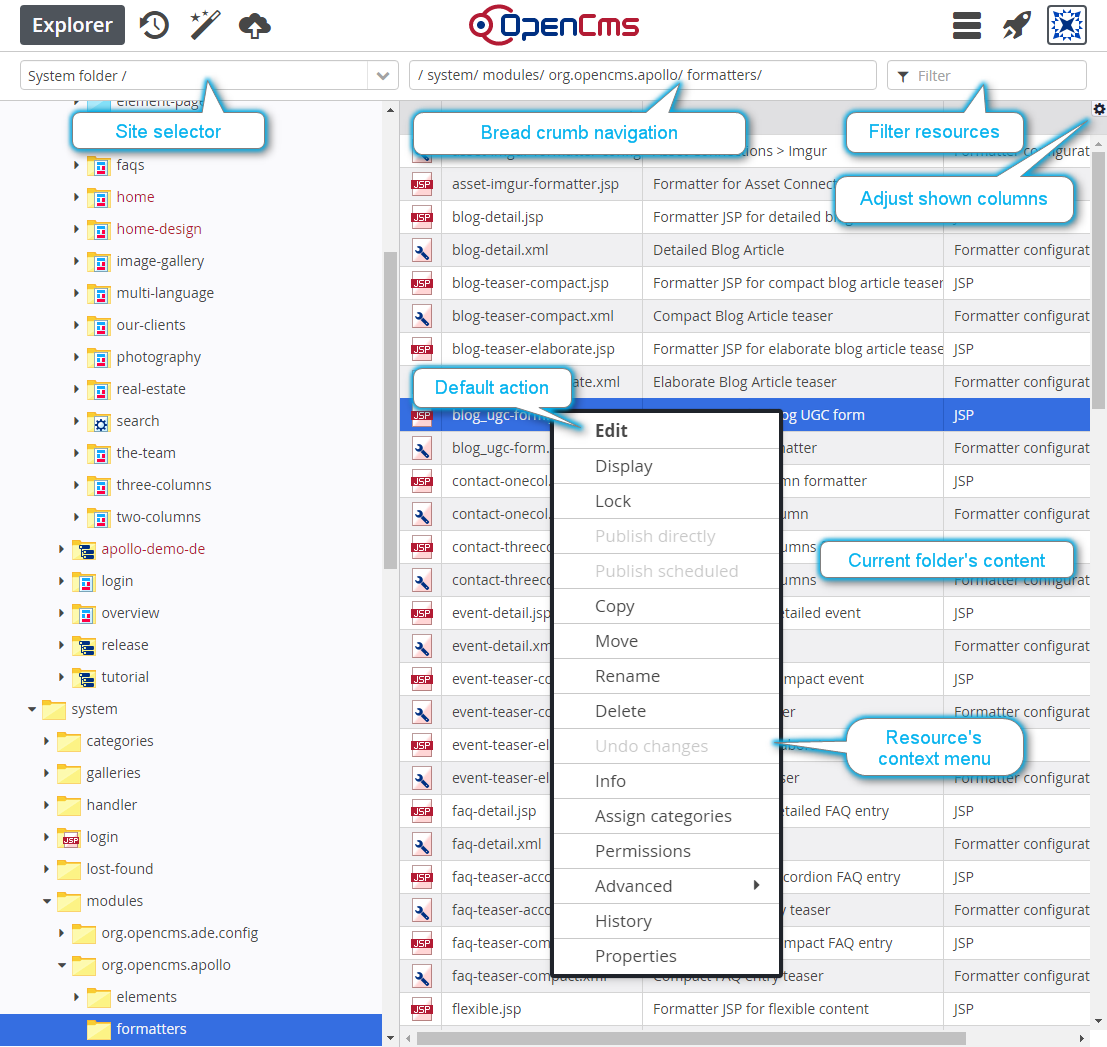 An overview of the explorer view