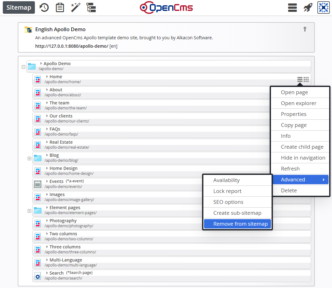 Remove a page from the sitemap