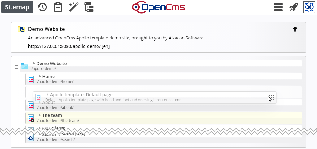 Dropping a container page into the sitemap