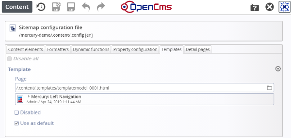 Configuring template models in the sitemap configuration