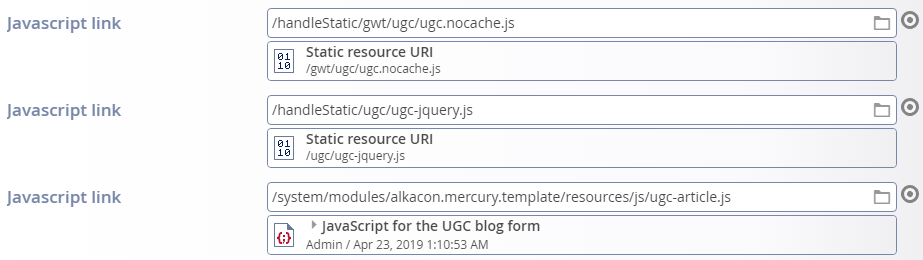 Headincludes in a formatter configuration for a UGC connected form.