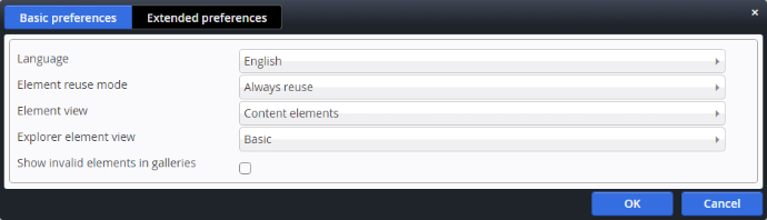 User preferences dialog