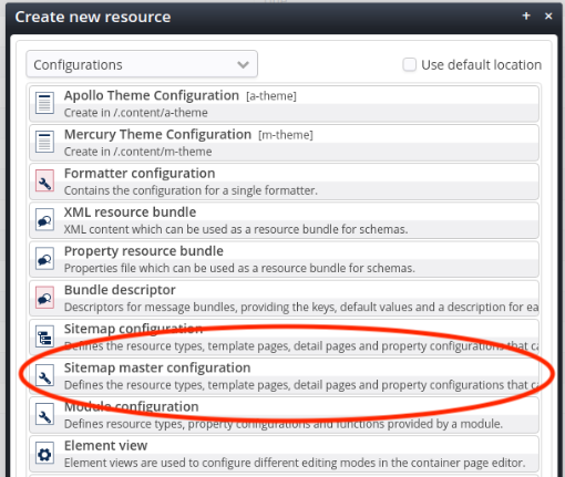 Screenshot of the Create new resource dialog