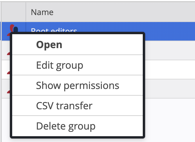 The group context menu