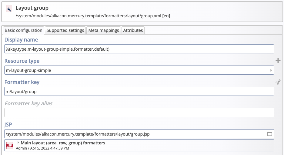 Standard Layout Group Formatter of the Mercury Template