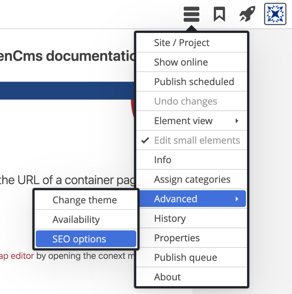 Open the SEO options dialog