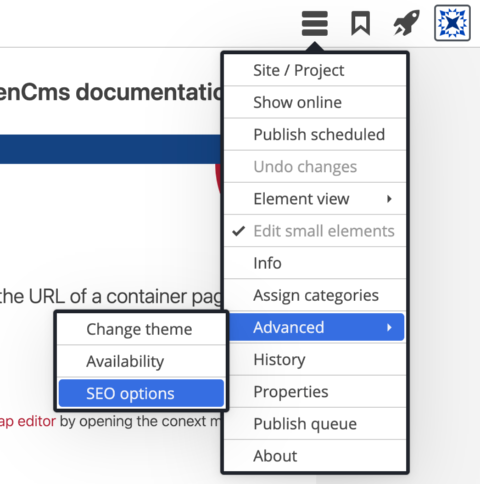 SEO options dialog