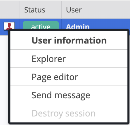 The context menu of the sessions table