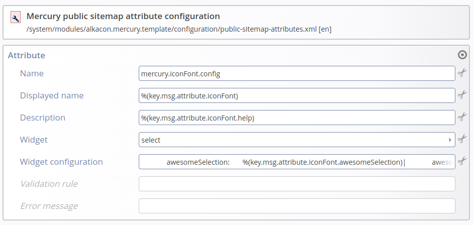 Sitemap attribute editor configuration