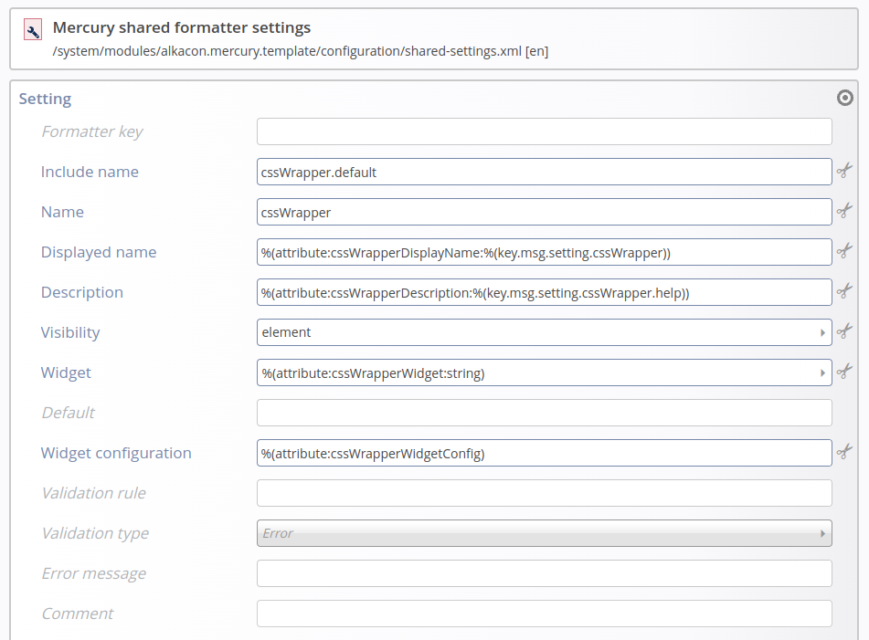 Sitemap attributes in element settings