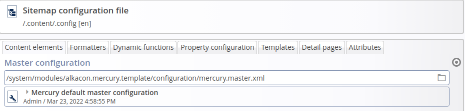 Screenshot of a site configuration that includes the Mercury master configuration