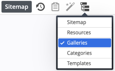 Open the galleries view in the sitemap editor
