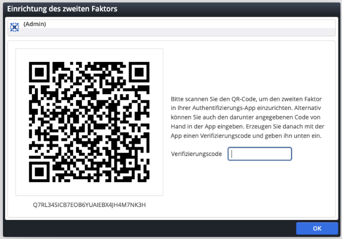 Two-factor authentication initial dialog