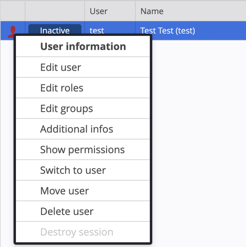 The user context menu